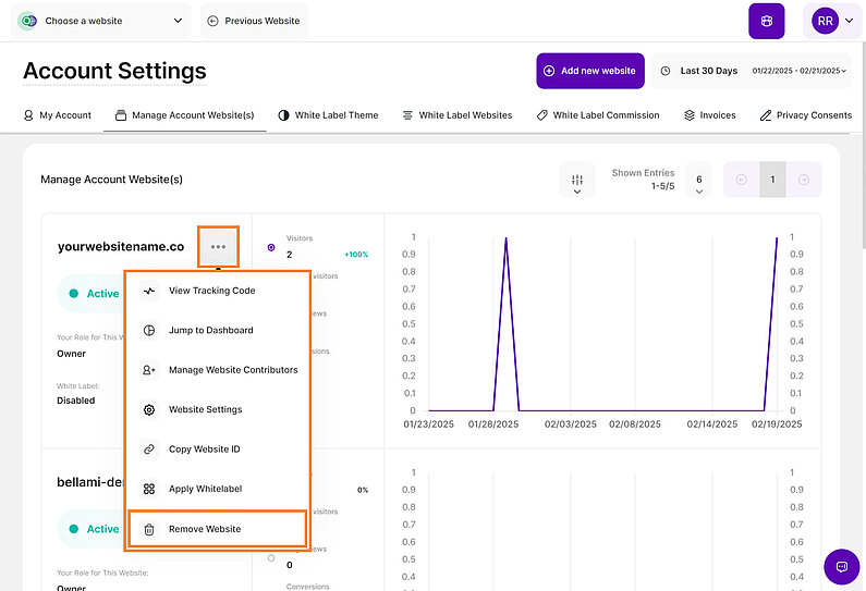 Eliminați un site web din contul dvs. Eliminați un site web din contul dvs.