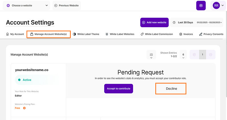 Refuzați invitația de colaborator Refuzați invitația de colaborator