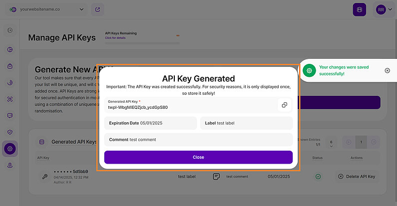 API Key Generated API Key Generated