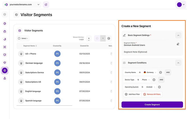 Creating a New Visitor Segment Creating a New Visitor Segment