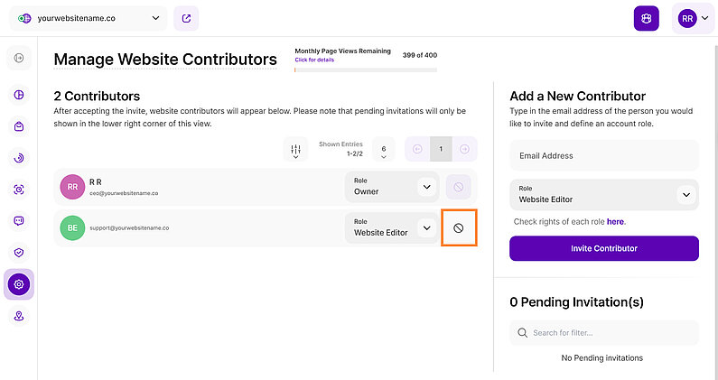 Eliminați un colaborator de pe site-ul dvs. web Eliminați un colaborator de pe site-ul dvs. web