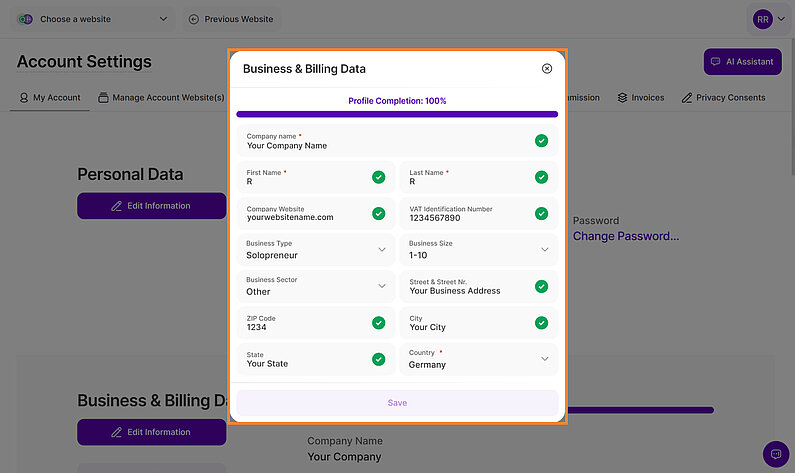 Set Up Your Business & Billing Data Set Up Your Business & Billing Data