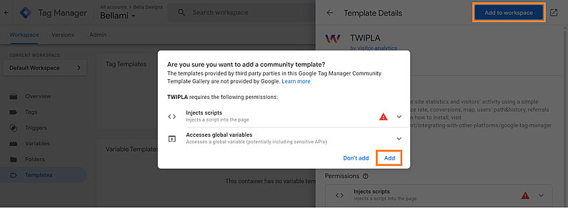 Add TWIPLA template to Workspace