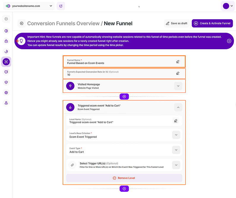 Conversion Funnel Level Based on Ecom Event Triggered Conversion Funnel Level Based on Ecom Event Triggered