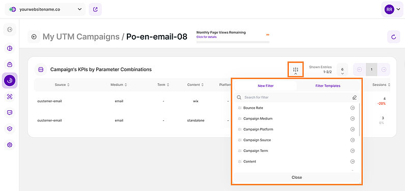 Filters for UTM Campaign Details View Filters for UTM Campaign Details View