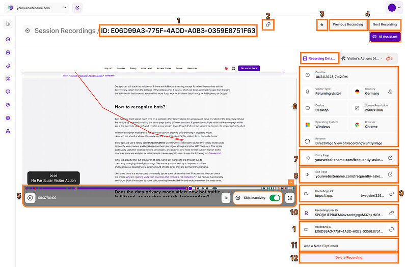 Recording Details View of a Session Recording Recording Details View of a Session Recording